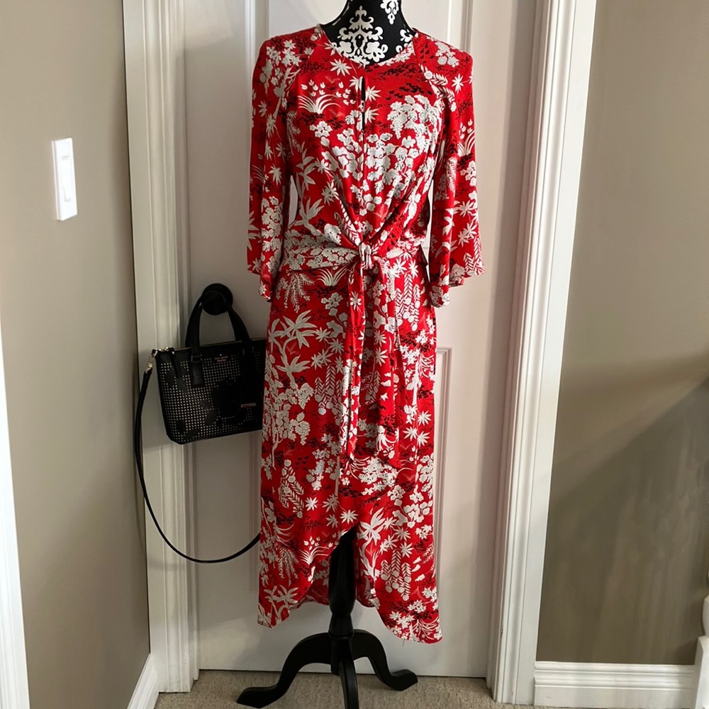 Simply  fabulous open front&back red white & black front tie dress